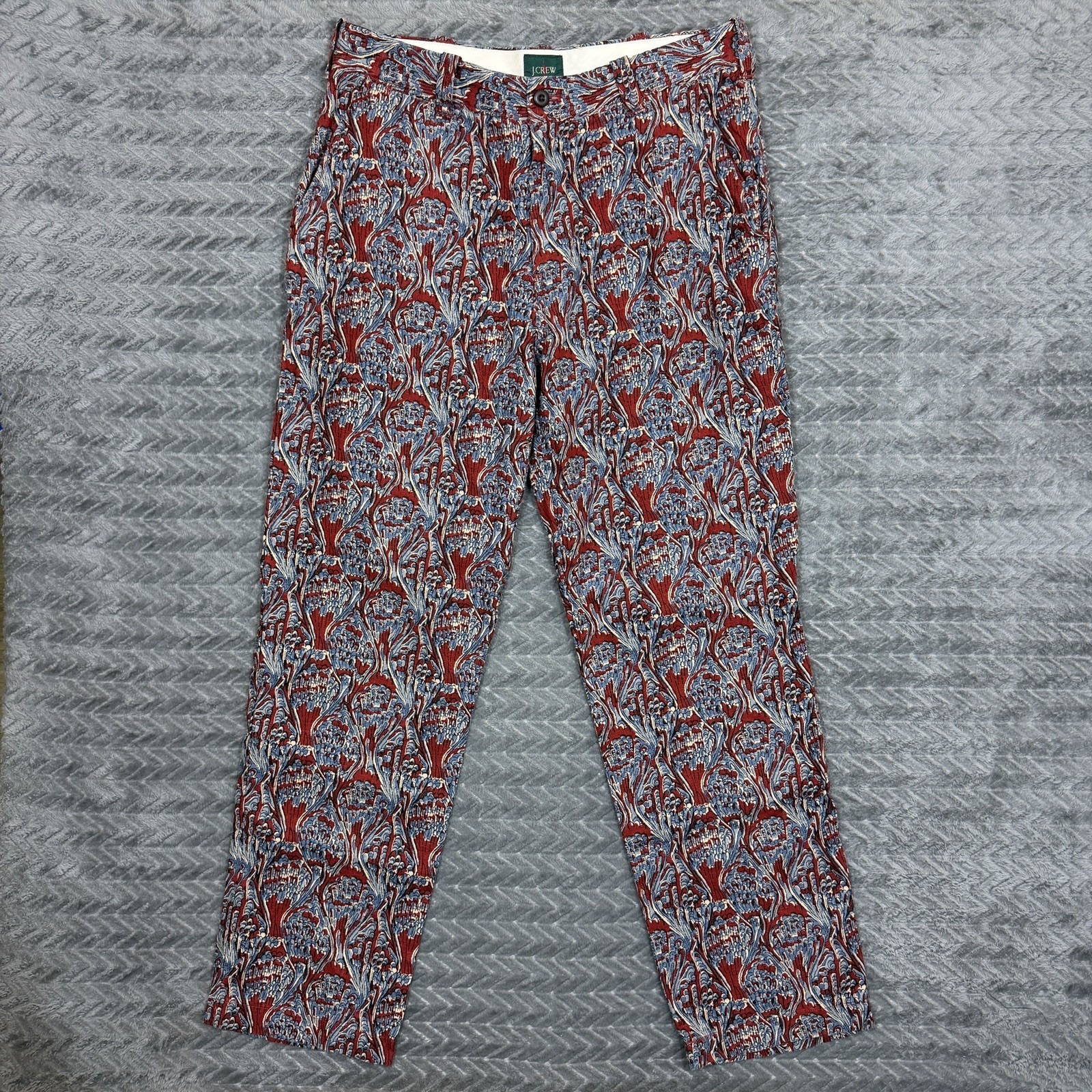 Vtg Jcrew Oarsman Pants Men Tag 32x32/Fits 32x30 Pattern Red Blue Straight
